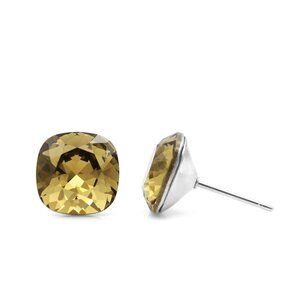 10mm Brown Swarovski Studs | Cushion Cut Crystal Earrings | Hypoallergenic Studs